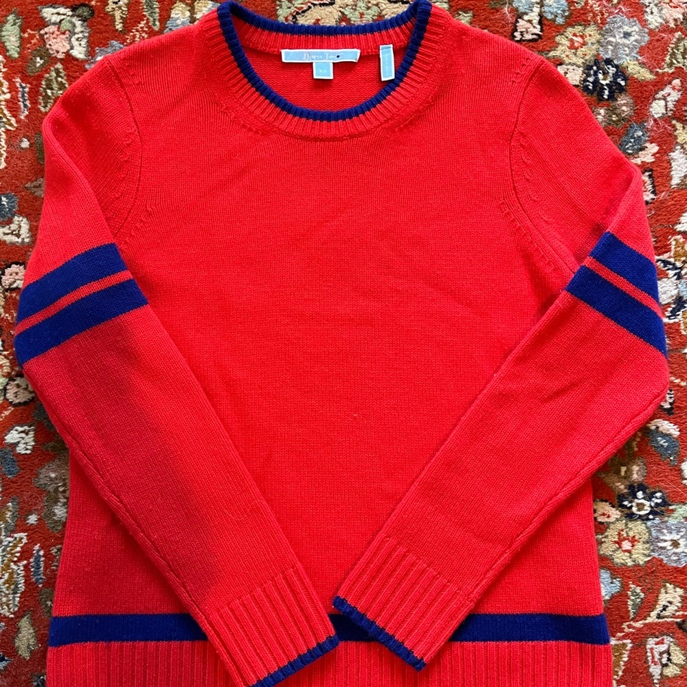 Draper James Red/Blue-Striped Wool Varsity- Style Sweater Size XS  NWOT